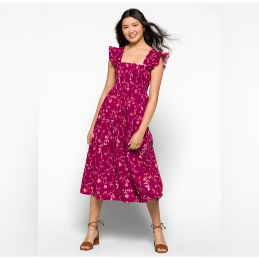 Hill House Ellie Nap Magenta Floral Midi Dress Sz L
